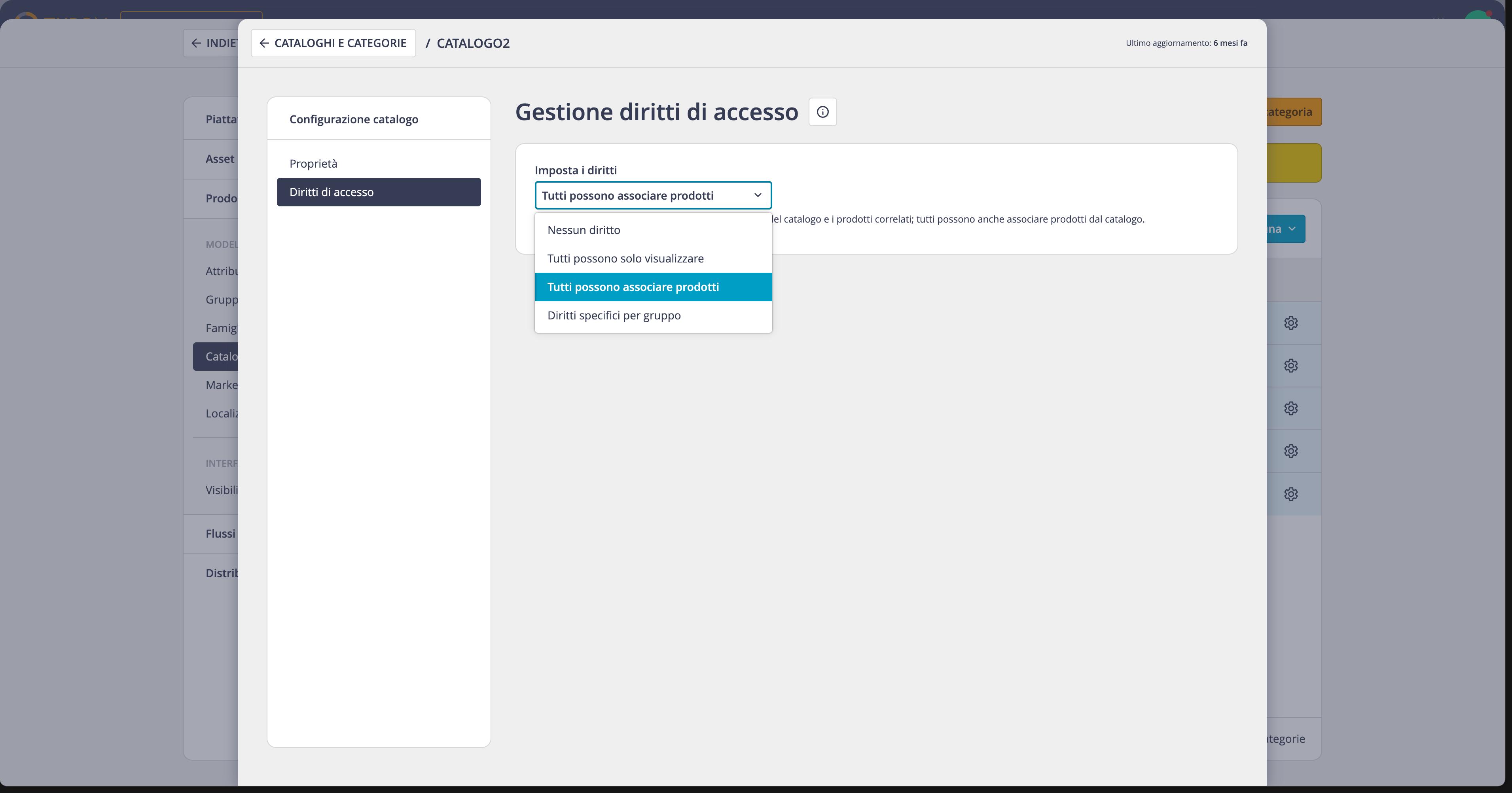 Set permissions dropdown menu showing the four available levels